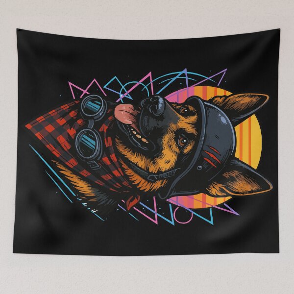 Item preview, German Shepherd Biker Dog Helmet Retro designed and sold by TomFrontierArt.