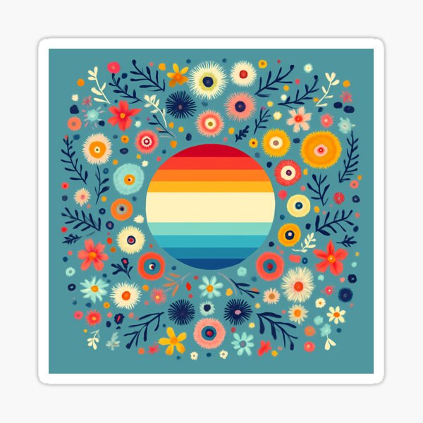 Item preview, Rainbow Circle Folk Blossom Fun - Scandinavian Folk Art by heidiannemorris © designed and sold by FOLK ART FUSION by heidiannemorris.
