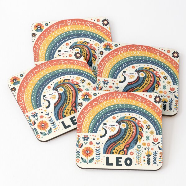 Item preview, Leo Lion Zodiac Rainbow Folk Roar - Scandinavian Folk Art by heidiannemorris © designed and sold by FOLK ART FUSION by heidiannemorris.