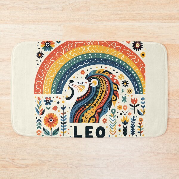 Item preview, Leo Lion Zodiac Rainbow Folk Roar - Scandinavian Folk Art by heidiannemorris © designed and sold by FOLK ART FUSION.