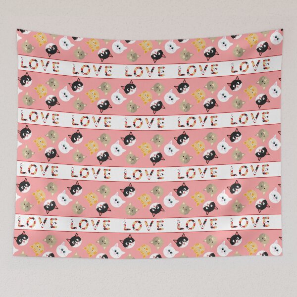 Item preview, Cute Cartoon Cat Heads and Love Pattern designed and sold by overheadclick.