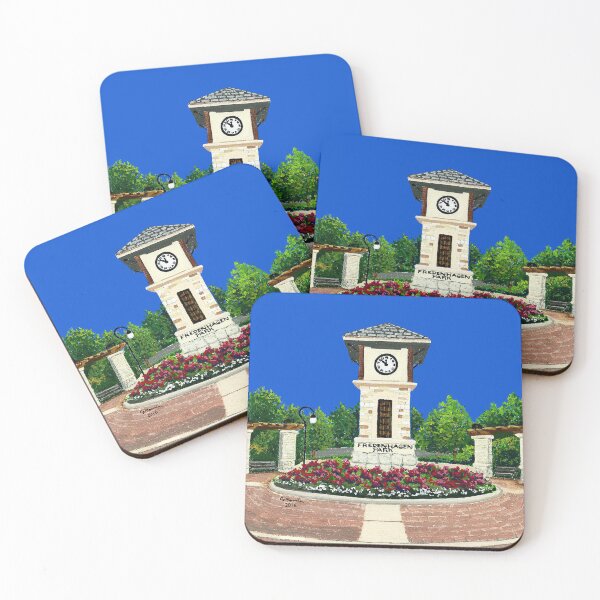 Item preview, Naperville, Illinois, Clock Tower at Fredenhagen Park along the Riverwalk, Painting the Town Series designed and sold by GalleryTrio.