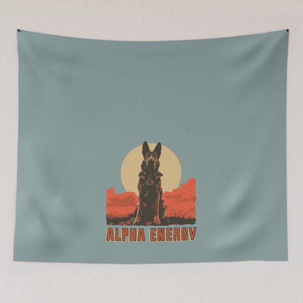 Item preview, Alpha Energy Retro German Shepherd with Sunset designed and sold by AM-Storefront.