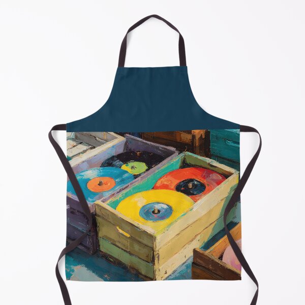 Item preview, Brightly Colored Vinyl Records Stacked in Rustic Wooden Crates - Vibrant Retro Display designed and sold by OlfactoART Studio.