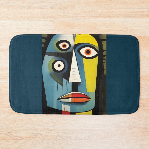 Item preview, Vibrant Abstract Face with Geometric Features - Bold Blue Yellow and Red Palette designed and sold by OlfactoART Studio.