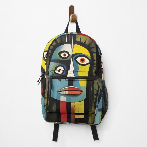 Item preview, Vibrant Abstract Face with Geometric Features - Bold Blue Yellow and Red Palette designed and sold by OlfactoART Studio.