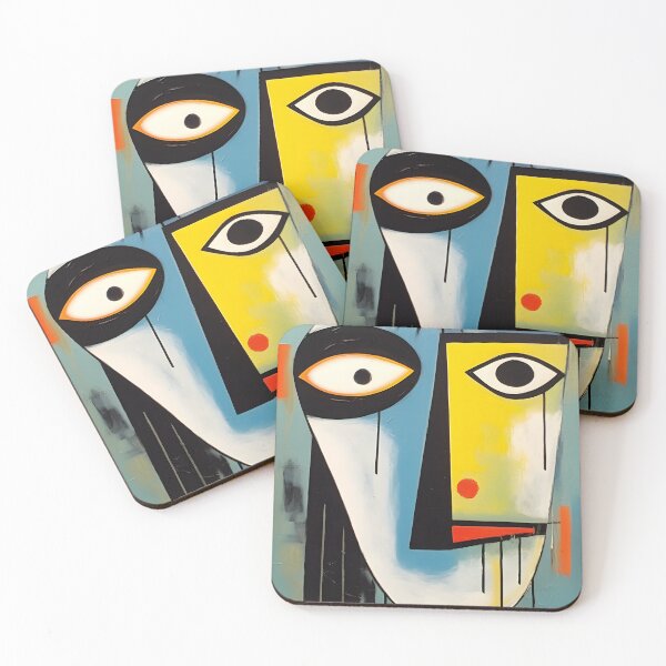 Item preview, Geometric Abstract Face - Bold Expression with Sharp Contrasts and Vibrant Red Yellow and Blue designed and sold by OlfactoART Studio.