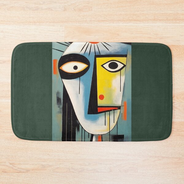 Item preview, Geometric Abstract Face - Bold Expression with Sharp Contrasts and Vibrant Red Yellow and Blue designed and sold by OlfactoART Studio.