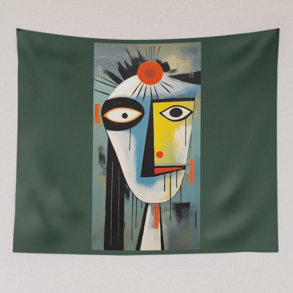 Item preview, Geometric Abstract Face - Bold Expression with Sharp Contrasts and Vibrant Red Yellow and Blue designed and sold by OlfactoART Studio.