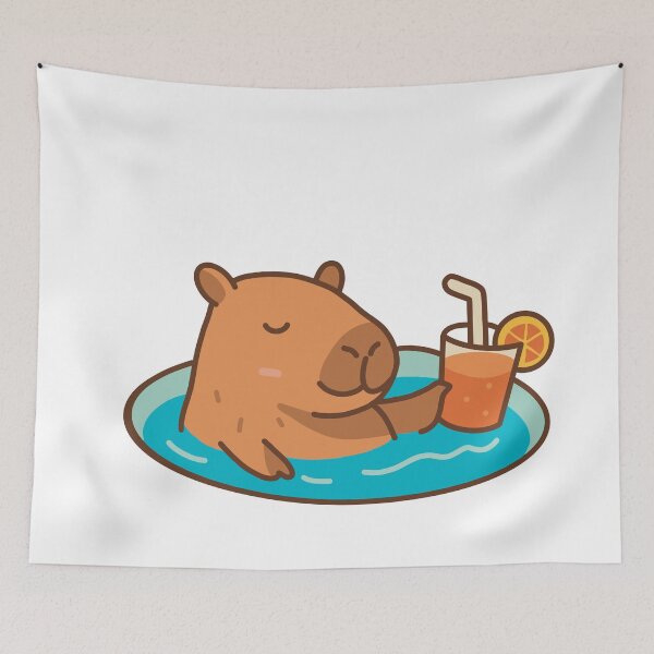 Item preview, Capybara chilling in pool with summer drink  designed and sold by Inspiredbydavina.