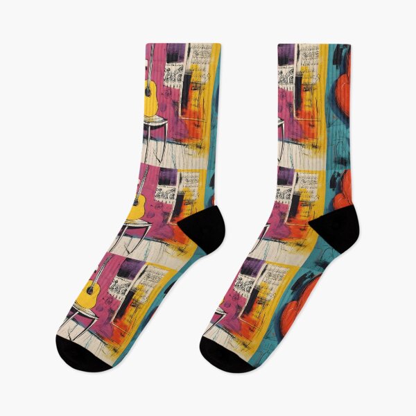 Item preview, Vibrant Red Rose and Yellow Guitar on Chair - Abstract Composition with Bold Contrasting Colors designed and sold by OlfactoART Studio.