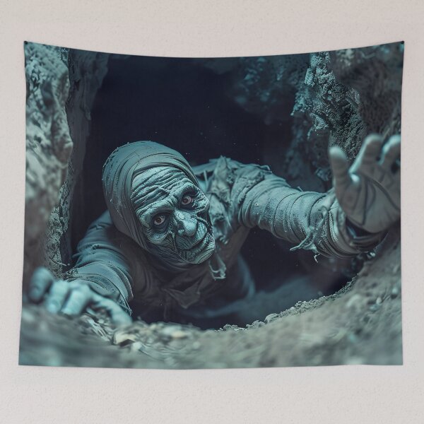 Item preview, Creepy Mummy Emerging from Tomb — Halloween Horror Scene designed and sold by MatvHelen.