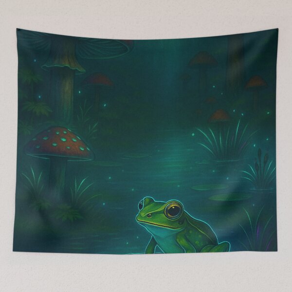Item preview, Enchanted Frog in a Glowing Mushroom Forest designed and sold by Mo & Ko Design.