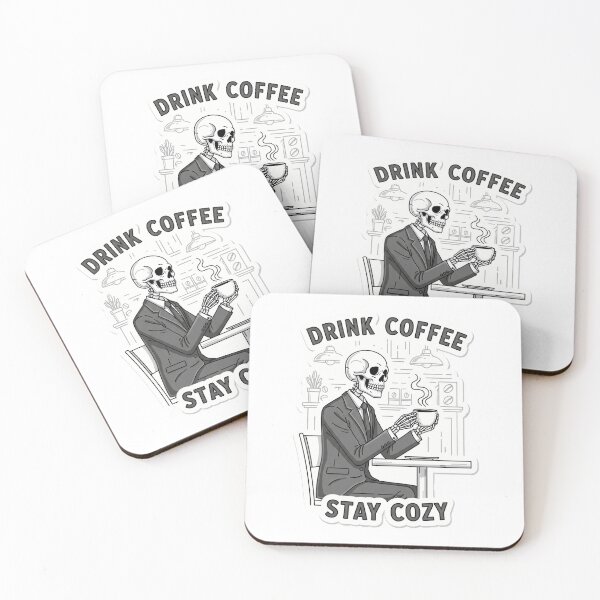 Item preview, Drinking Coffee Design | Skeleton Sticker - Stay Cozy & Spooky Coffee Lover Gift designed and sold by yelkenb.