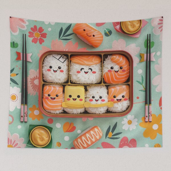 Item preview, Kawaii smiley sushi bento designed and sold by Arthoughts.