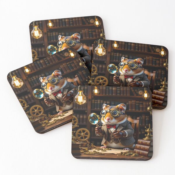 Item preview, Steampunk Hamster Inventor – Cozy Workshop Scene designed and sold by EmeraldeaArt.