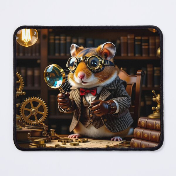 Item preview, Steampunk Hamster Inventor – Cozy Workshop Scene designed and sold by EmeraldeaArt.