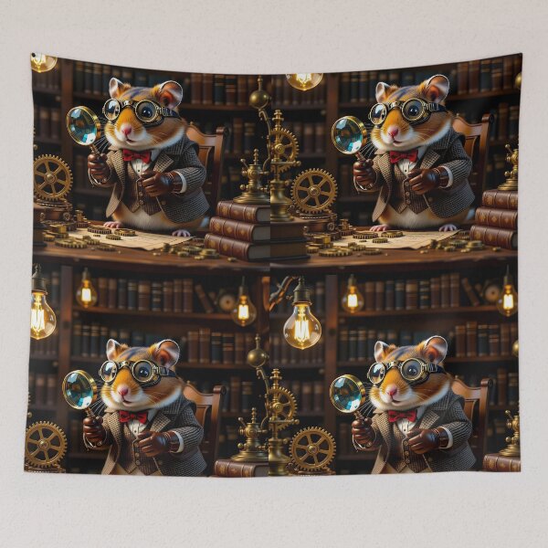 Item preview, Steampunk Hamster Inventor – Cozy Workshop Scene designed and sold by EmeraldeaArt.