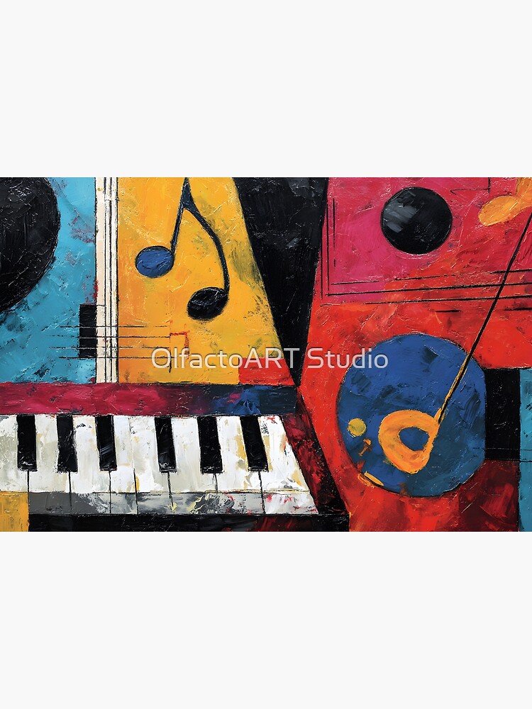 Bold Abstract Piano Keyboard with Musical Notes in Vibrant Colors