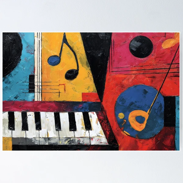 Bold Abstract Piano Keyboard with Musical Notes in Vibrant Colors