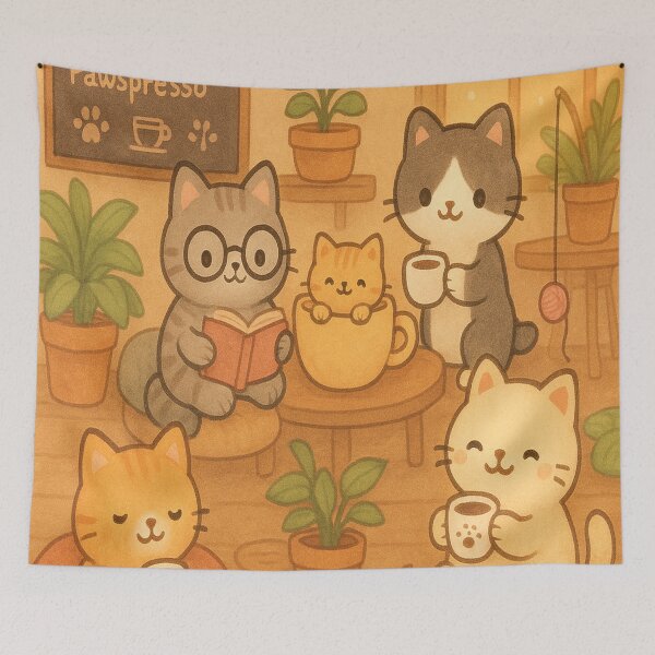Item preview, Kawaii Cat Café – Cozy Coffee Time with Cute Cats designed and sold by Sparkle0made.