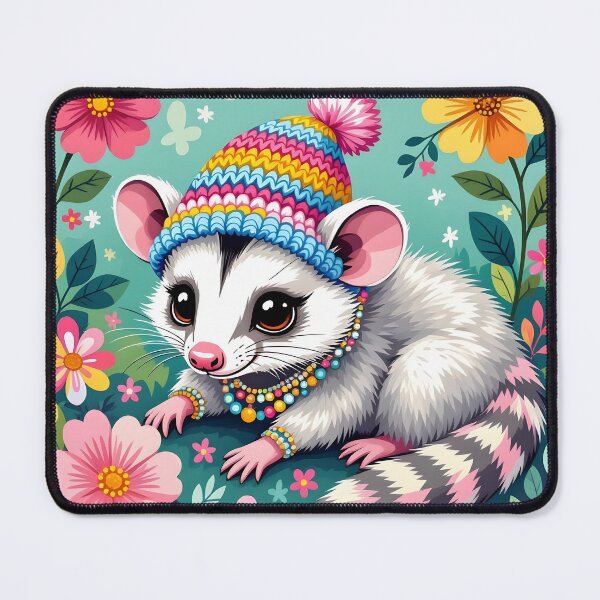 Item preview, Bohemian Opossum Vibes – Colorful Hat, Pearls Flowers designed and sold by EmeraldeaArt.