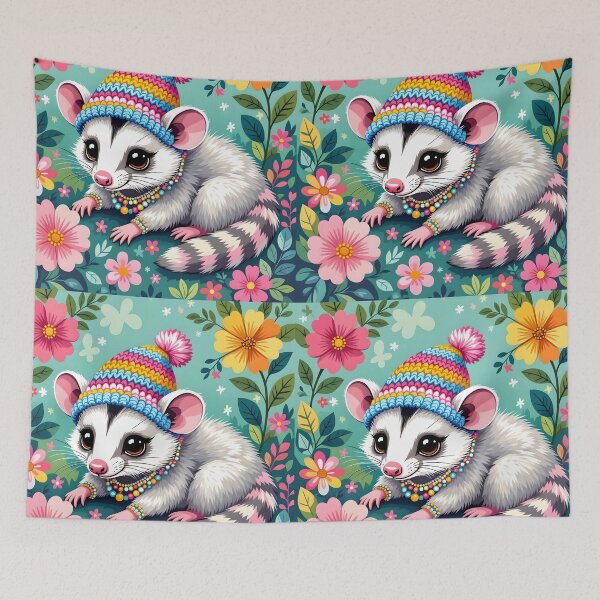 Item preview, Bohemian Opossum Vibes – Colorful Hat, Pearls Flowers designed and sold by EmeraldeaArt.