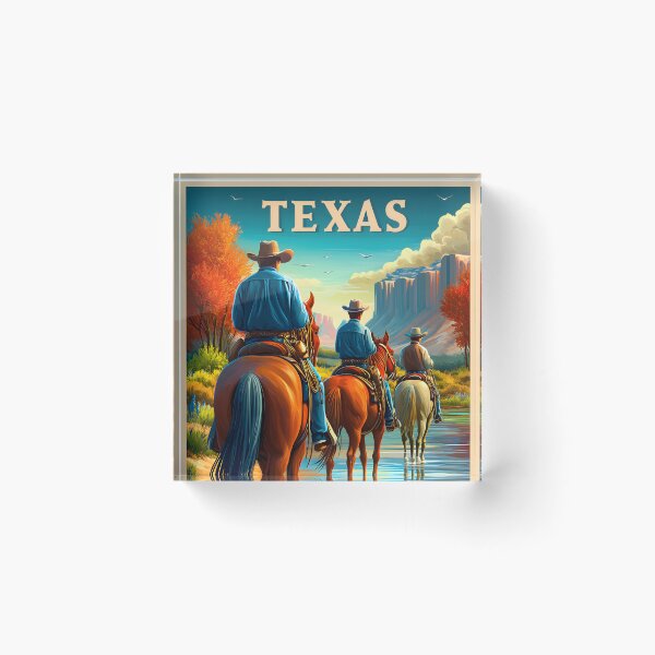 Item preview, Texas Travel poster of a Cowboys Riding Along a Scenic Texas Stream designed and sold by Artessie.