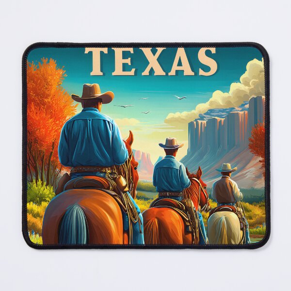 Item preview, Texas Travel poster of a Cowboys Riding Along a Scenic Texas Stream designed and sold by Artessie.
