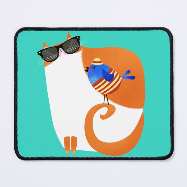 Item preview, Orange cat and blue bird Summer designed and sold by poket.piktures.