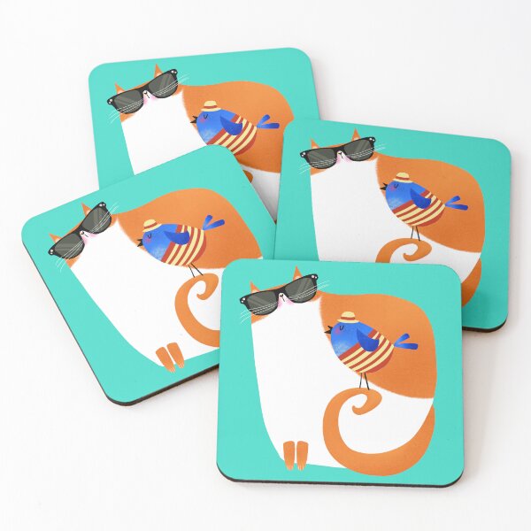 Item preview, Orange cat and blue bird Summer designed and sold by poket.piktures.