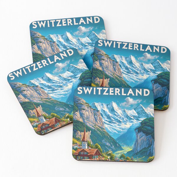 Item preview, travel poster of a Charming Swiss Village with Majestic Mountain View designed and sold by Artessie.