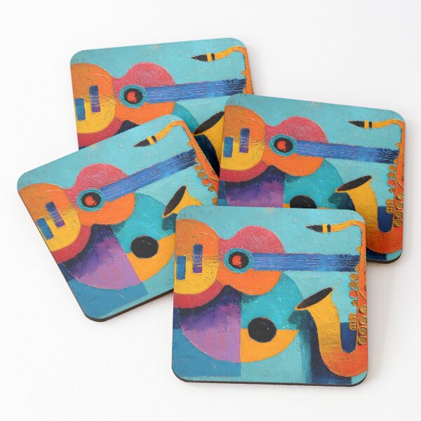 Item preview, Dynamic Musical Expression- Vibrant Geometric Guitar and Saxophone with Bold Contrasting Colors designed and sold by OlfactoART Studio.