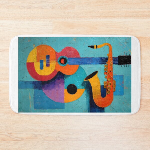 Item preview, Dynamic Musical Expression- Vibrant Geometric Guitar and Saxophone with Bold Contrasting Colors designed and sold by OlfactoART Studio.