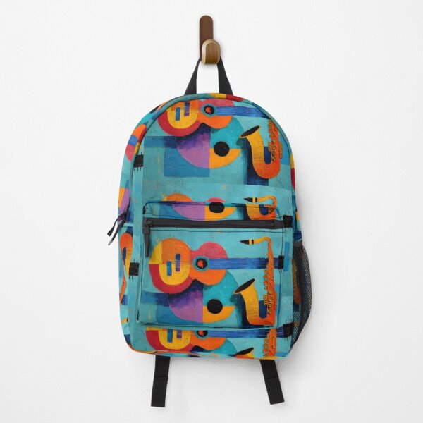 Item preview, Dynamic Musical Expression- Vibrant Geometric Guitar and Saxophone with Bold Contrasting Colors designed and sold by OlfactoART Studio.
