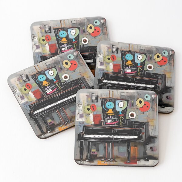 Item preview, Playful Piano Dream - Whimsical Abstract Art with Smiling Faces and Colorful Musical Shapes designed and sold by OlfactoART Studio.