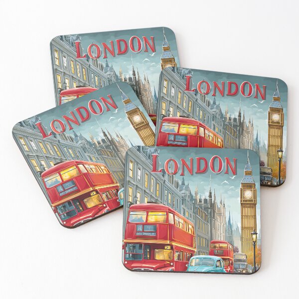 Item preview, Travel poster of an Iconic London Scene with Buses and Big Ben designed and sold by Artessie.