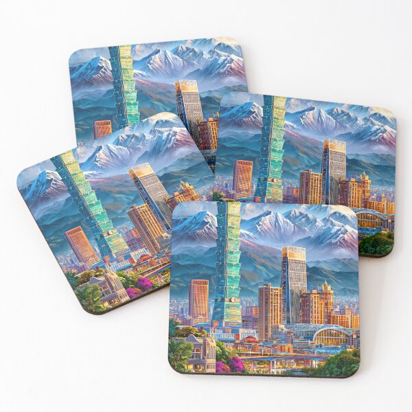 Item preview, travel poster of a Stunning Taipei Skyline with Majestic Mountains designed and sold by Artessie.