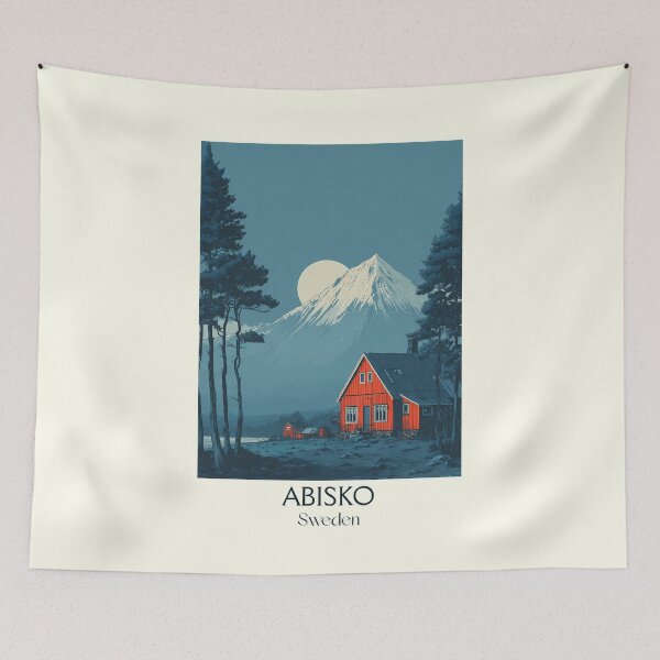 Item preview, Abisko Sweden Vintage Travel Poster | Swedish Lapland Retro Cabin Art designed and sold by TuncGK.