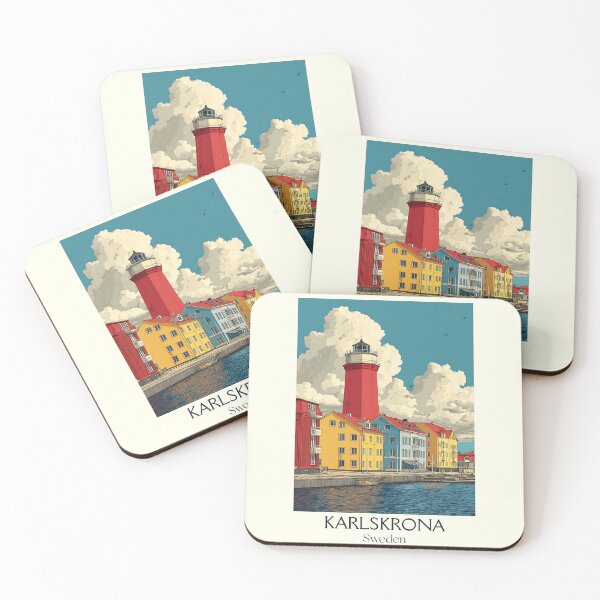 Item preview, Karlskrona Sweden Vintage Travel Poster | Naval City Lighthouse Retro Art designed and sold by TuncGK.