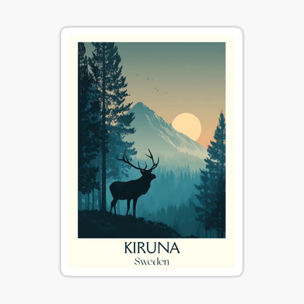 Item preview, Kiruna Sweden Vintage Travel Poster | Reindeer & Mountains Retro Art designed and sold by TuncGK.