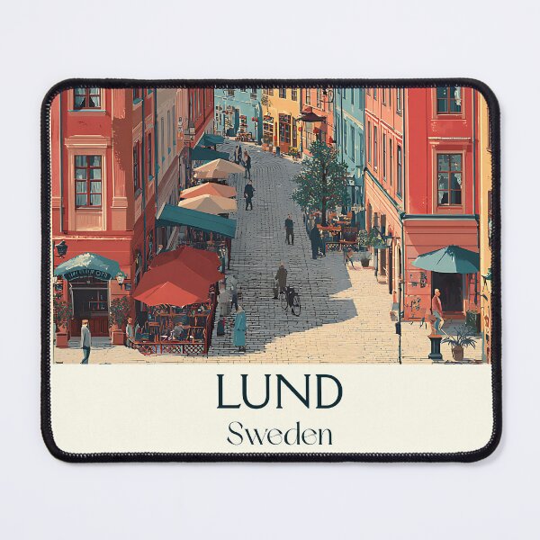 Item preview, Lund Sweden Vintage Travel Poster | Cobblestone Street Retro Art Print designed and sold by TuncGK.