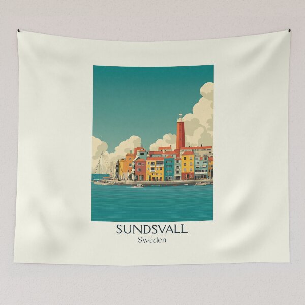 Item preview, Sundsvall Sweden Vintage Travel Poster | Stone City Retro Art Print designed and sold by TuncGK.