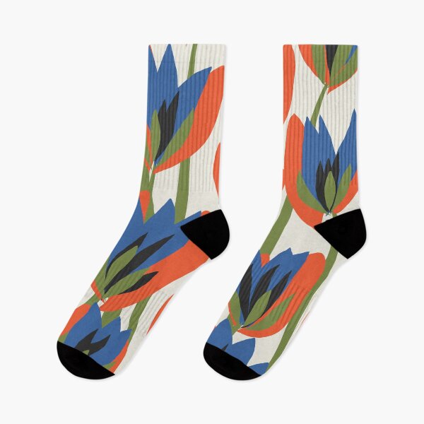 Item preview, Modern Abstract Dutch Flowers in Orange, Cobalt Blue and Olive Green designed and sold by Deutschic.