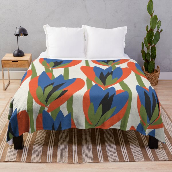 Item preview, Modern Abstract Dutch Flowers in Orange, Cobalt Blue and Olive Green designed and sold by Deutschic.