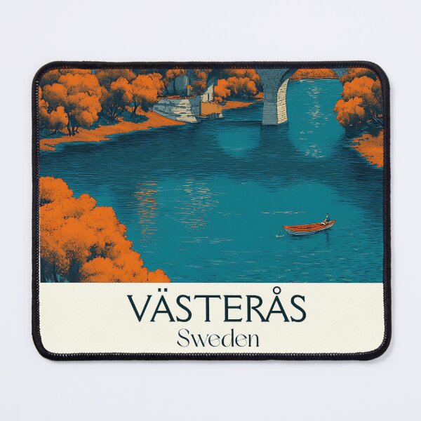Item preview, Västerås Sweden Vintage Travel Poster | Old Town River Retro Art designed and sold by TuncGK.