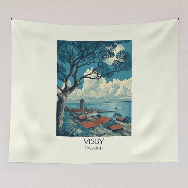 Item preview, Visby Sweden Vintage Travel Poster | Gotland Medieval City Retro Art designed and sold by TuncGK.