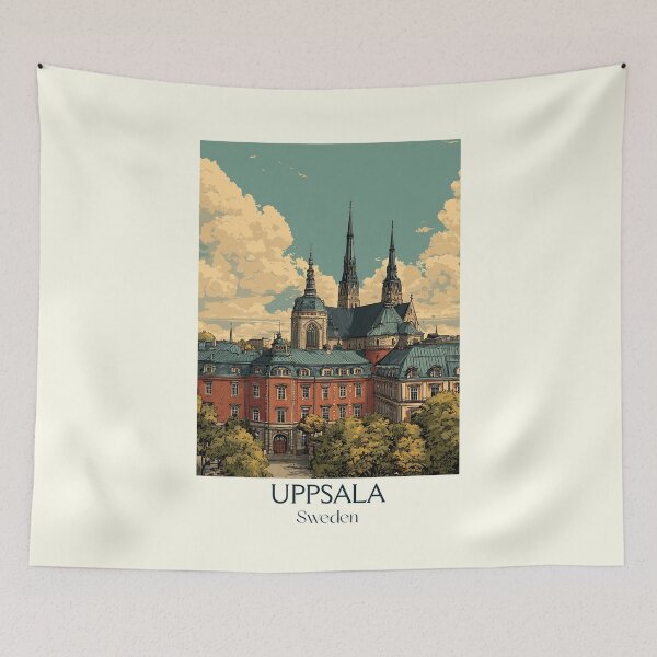 Item preview, Uppsala Sweden Vintage Travel Poster | Cathedral City Retro Art Print designed and sold by TuncGK.