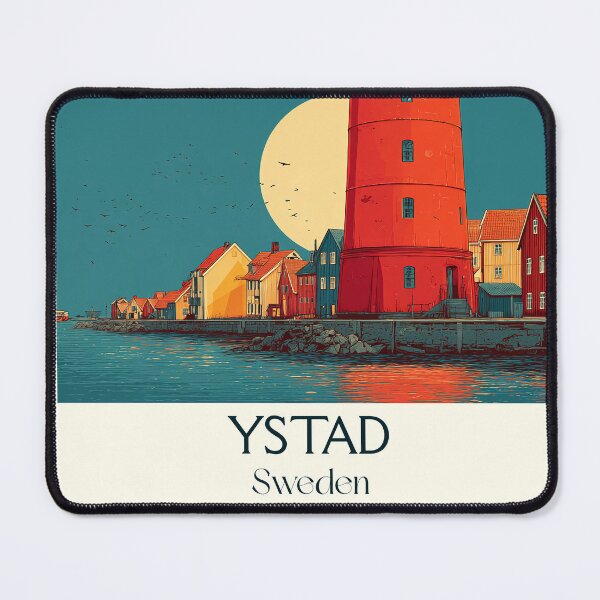 Item preview, Ystad Sweden Vintage Travel Poster | Skåne Lighthouse Retro Art Print designed and sold by TuncGK.