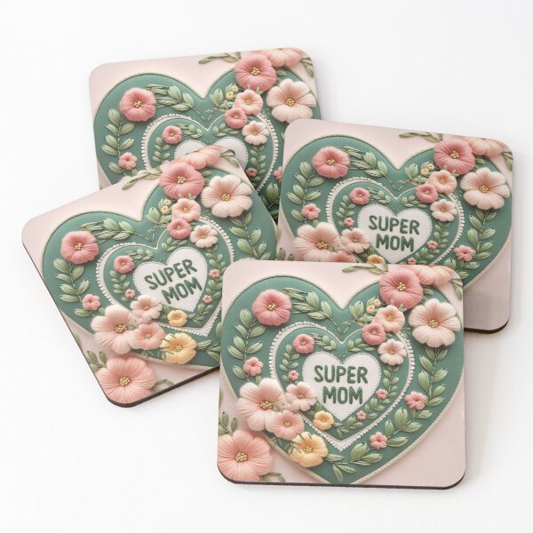 Item preview, Super Mom Floral Embroidery Design Heart Patch designed and sold by ArtDesignTp.